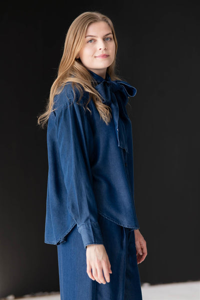 Janna LS Relaxed Chambray Shirt Dark Blue