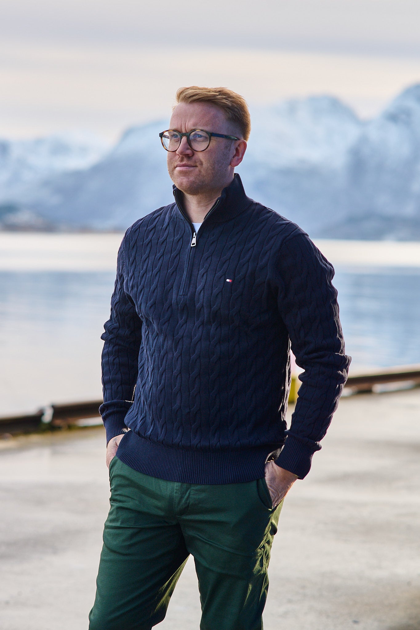 Classic Cable Zip Mock - Desert Sky