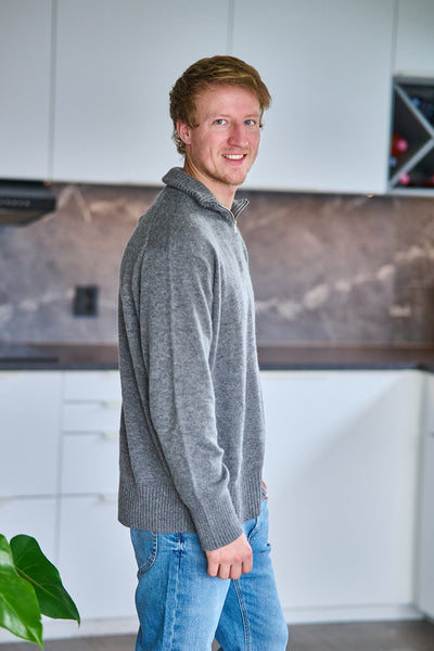 Calle Relaxed Cashmere Blend Half Zip - Medium Grey Melange