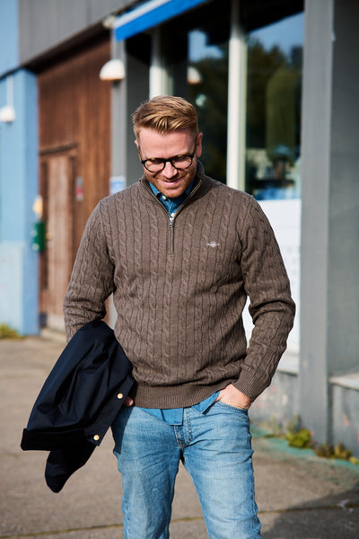 Cotton Cable Half Zip - Seawood Melange