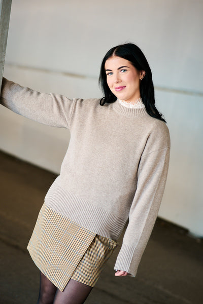Cille Cashmere Blend LS Knit O-neck - Irish Cream