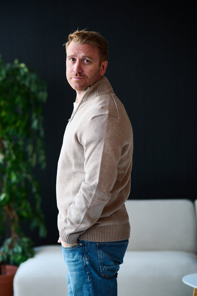 Casual Cotton Half Zip - Sand Melange