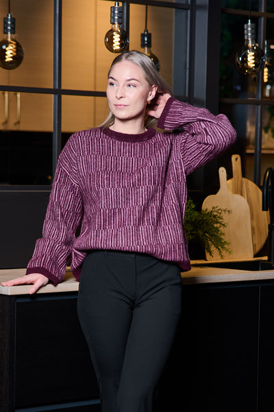 Alva Ls Knit Stripe O-neck - Fig