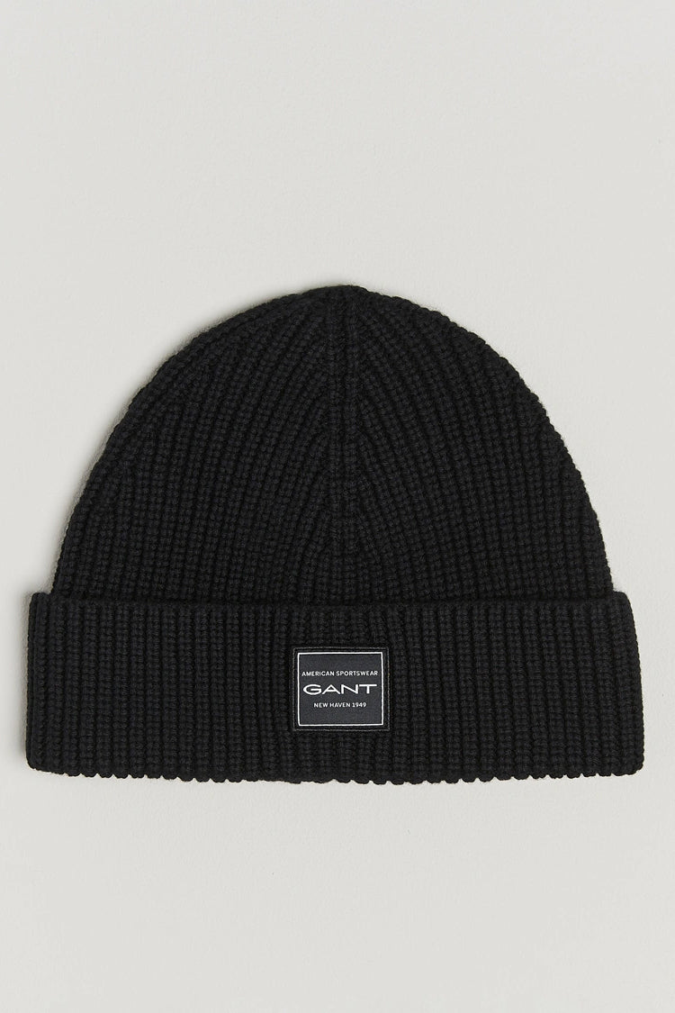 Cotton Ribbed Beanie - Black