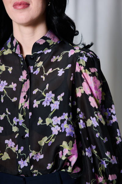 Striped Organza Blouse - Midnight Viola