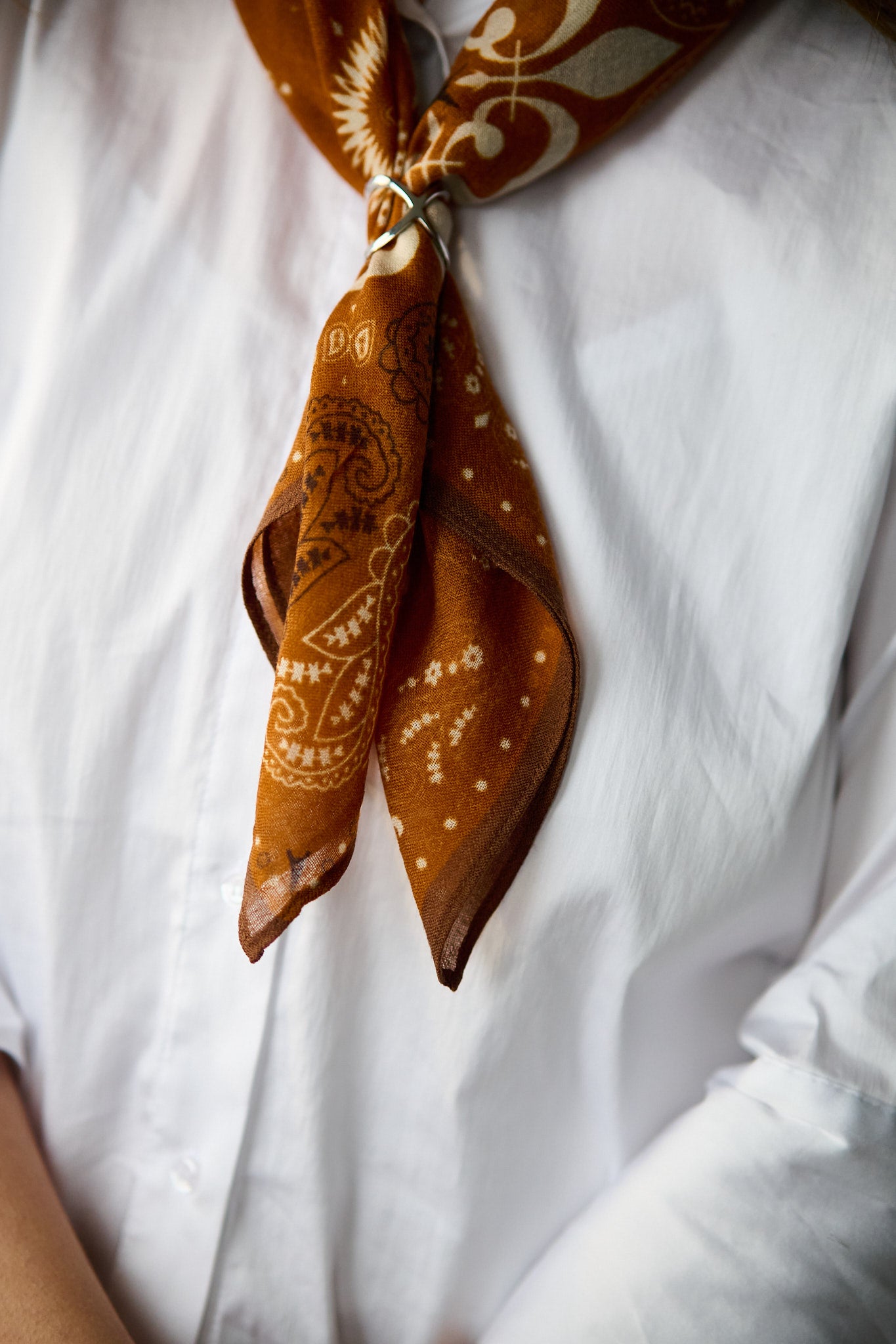 Skjerf Flermønstret Ull 70x70 - Cognac