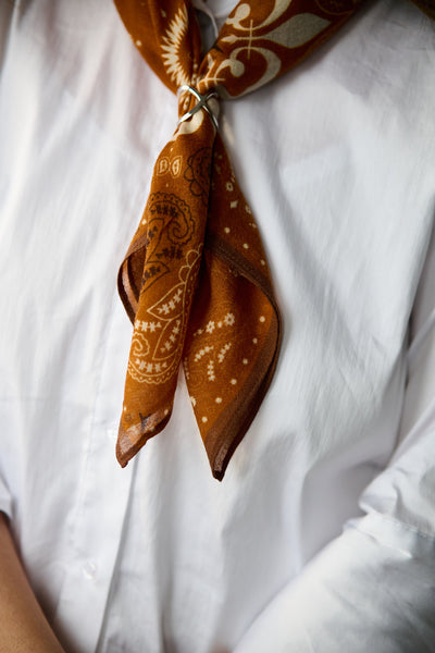 Skjerf Flermønstret Ull 70x70 - Cognac