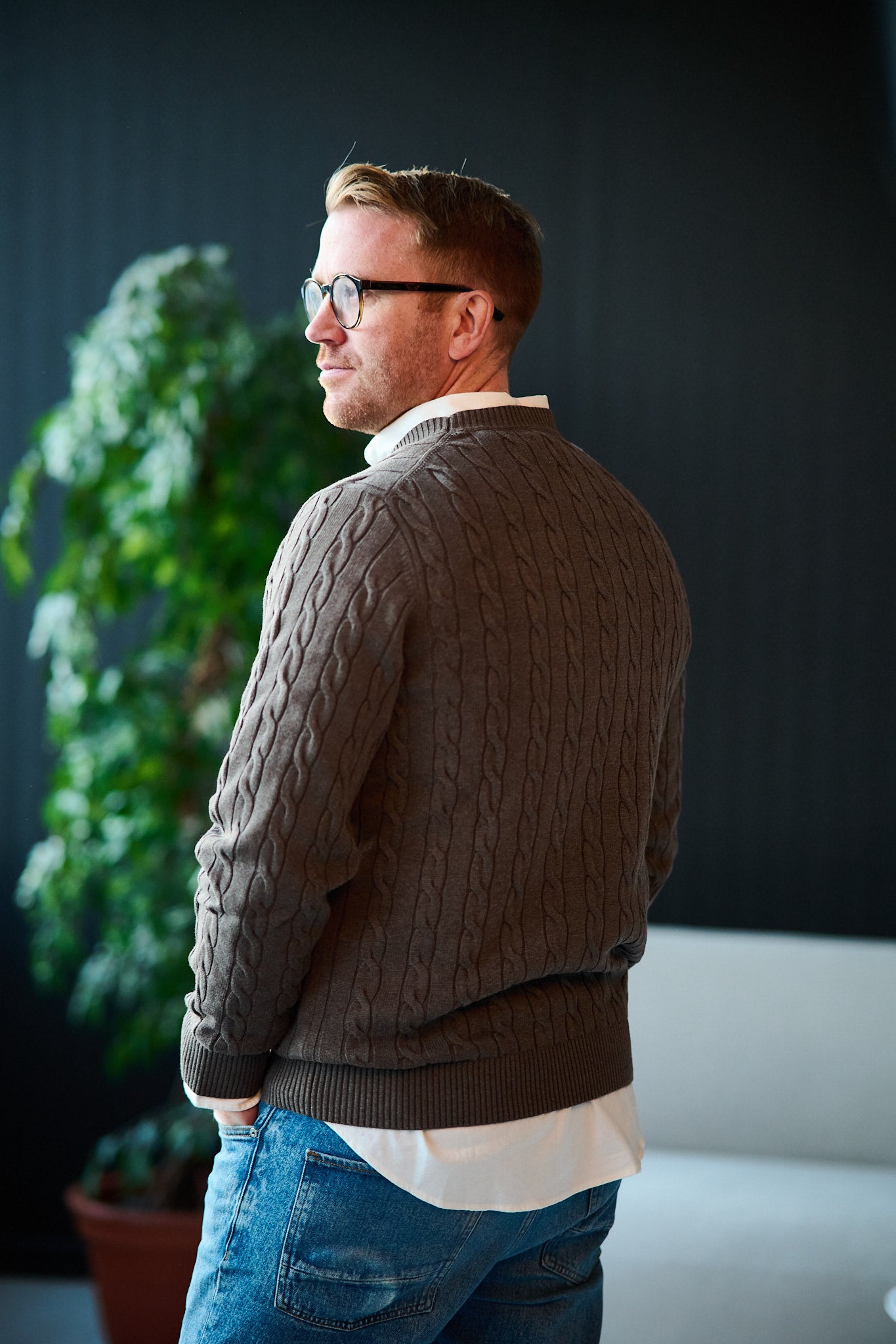 Cotton Cable C-neck - Seawood Melange