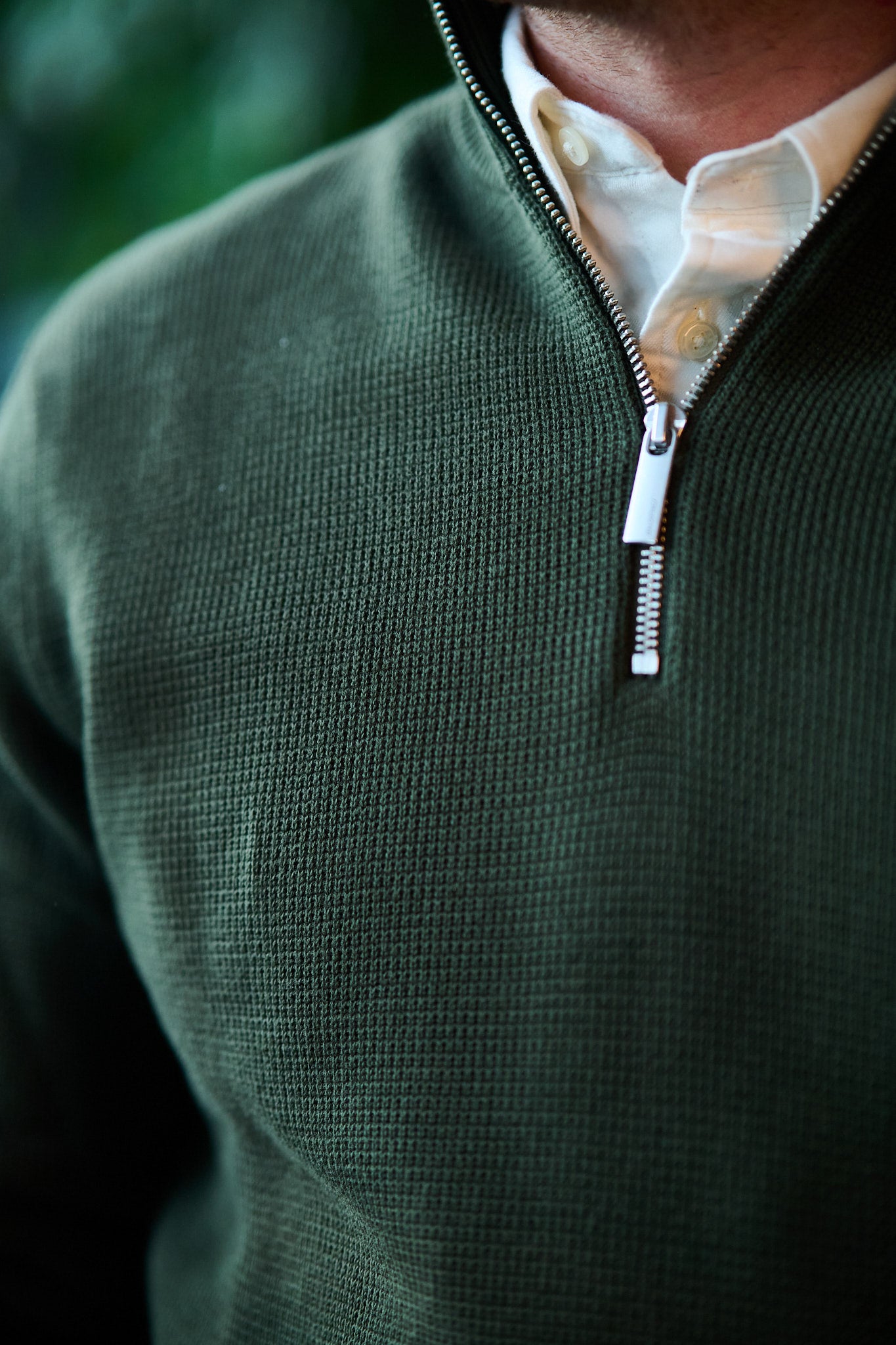 Dane Ls Knit Structure Half Zip - Forest night