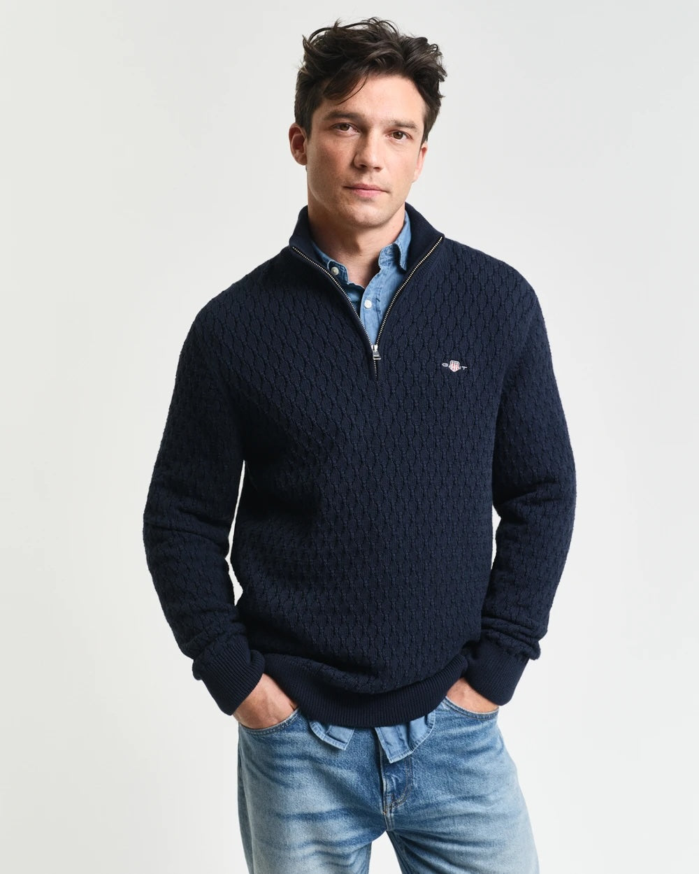 Textured Cotton Half Zip