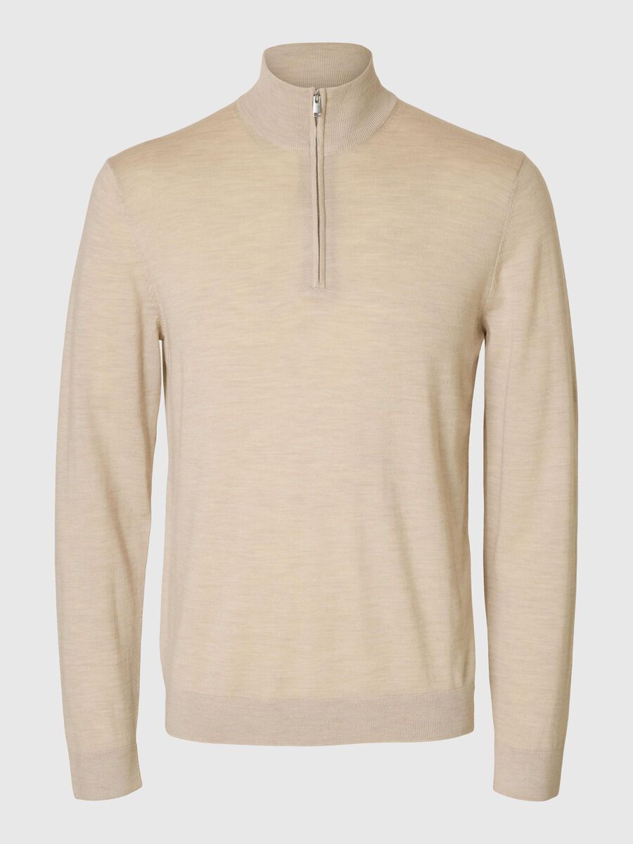 Tray Ls Knit Merino Half Zip Noos - Oatmeal