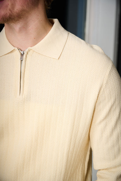 Cran LS Knit Structure Half Zip Polo - Angora