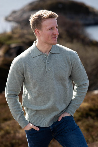 Reuben Ls Knit Relaxed Polo - Iceberg green melange