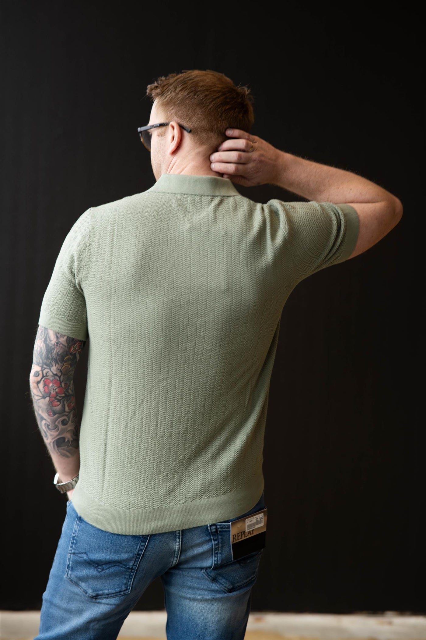 Cran SS Knit Structure Half Zip Polo - Iceberg Green