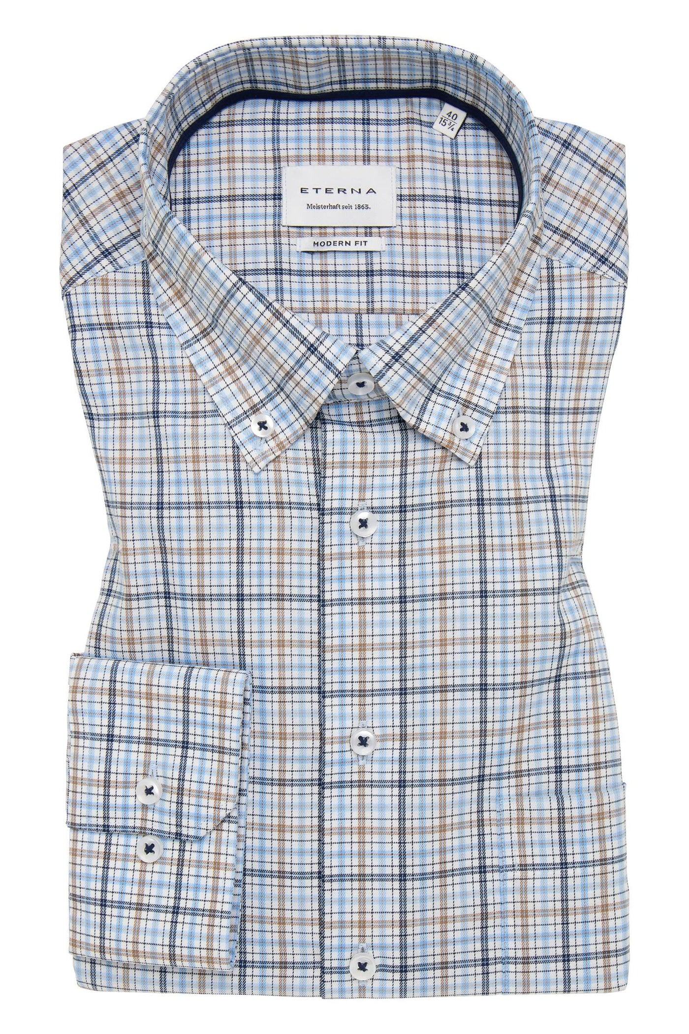 Button Down Checked Shirt - Modern Fit - Blue Check