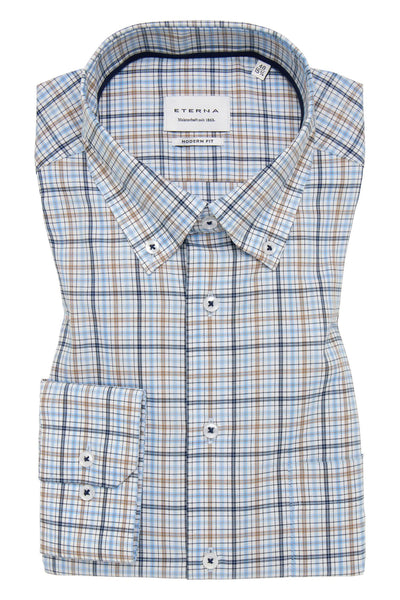 Button Down Checked Shirt - Modern Fit - Blue Check