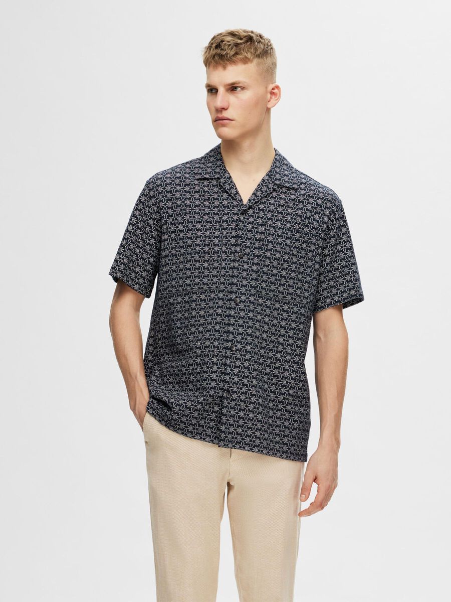 Reg-Mix Shirt SS Resort Camp - Dark Spphire