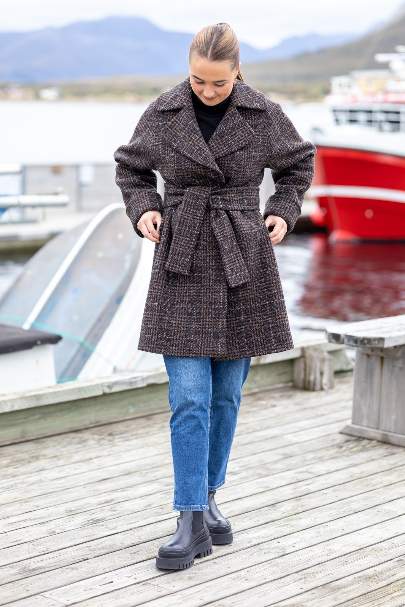 The Product By Vanessa Rudjord Wool Coat Mid - Brown Check