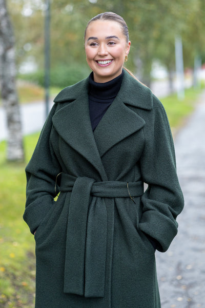 The Product By Vanessa Rudjord Wool Coat Long - Dark Green